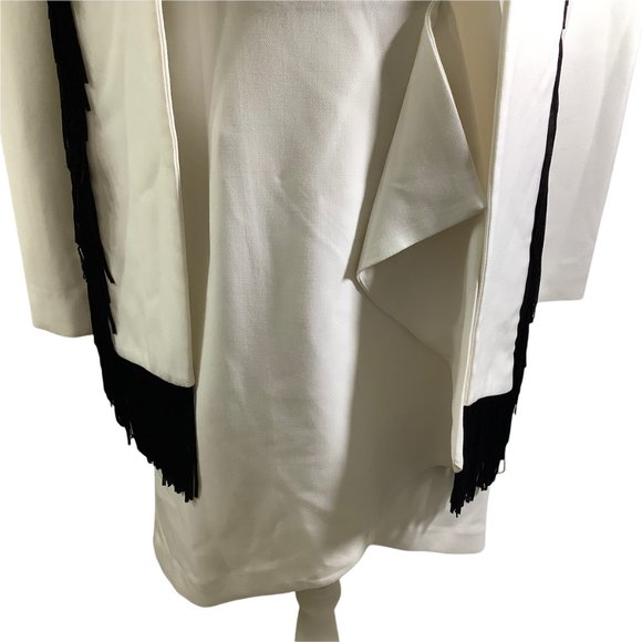 BCBGMAXAZRIA Off-White Paola Tassels Trim Blazer Long Size XXS - Picture 3 of 15